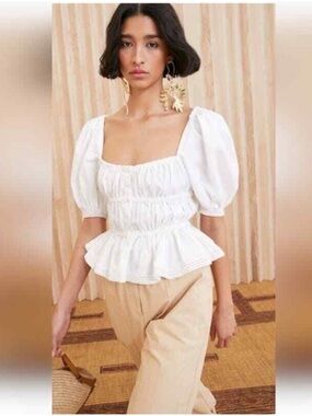 ULLA JOHNSON Harley Linen Blouse Airy Summer Top Shirt White